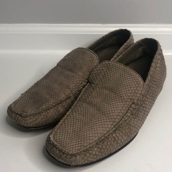 Brioni Taupe Suede Python Slip-On Loafers 43 Italy - Picture 7 of 13